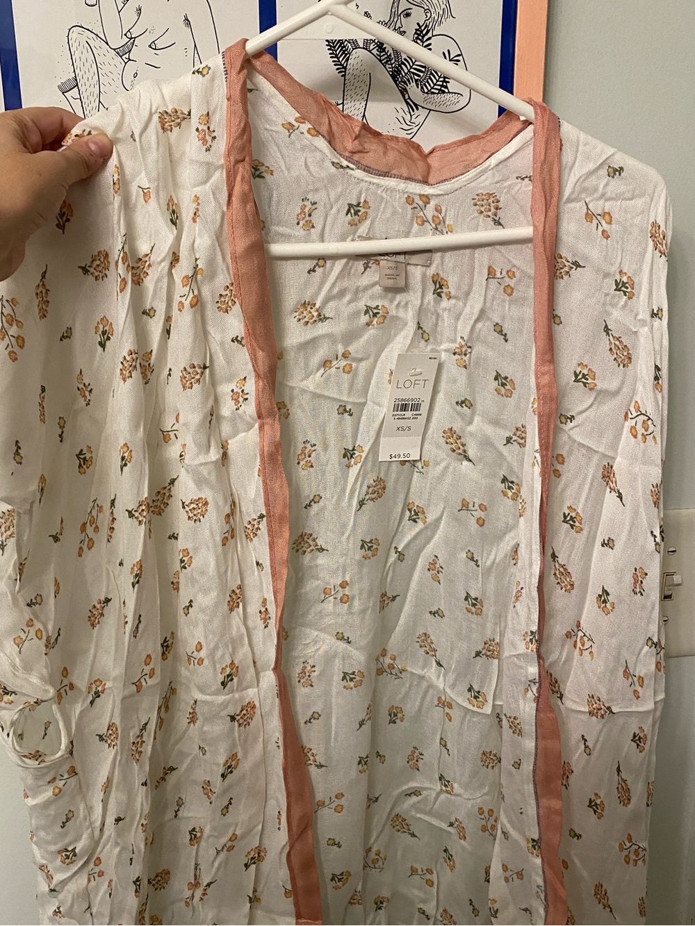 LOFT White floral Sheer Kimono with  Yellow-Orange Blossoms NWT XS/S